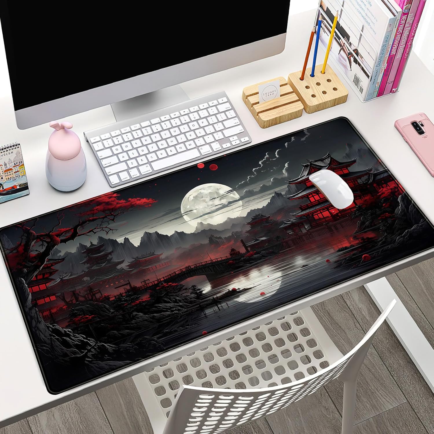 Gaming Keyboard Mouse - Tapis de bureau japonais bord de