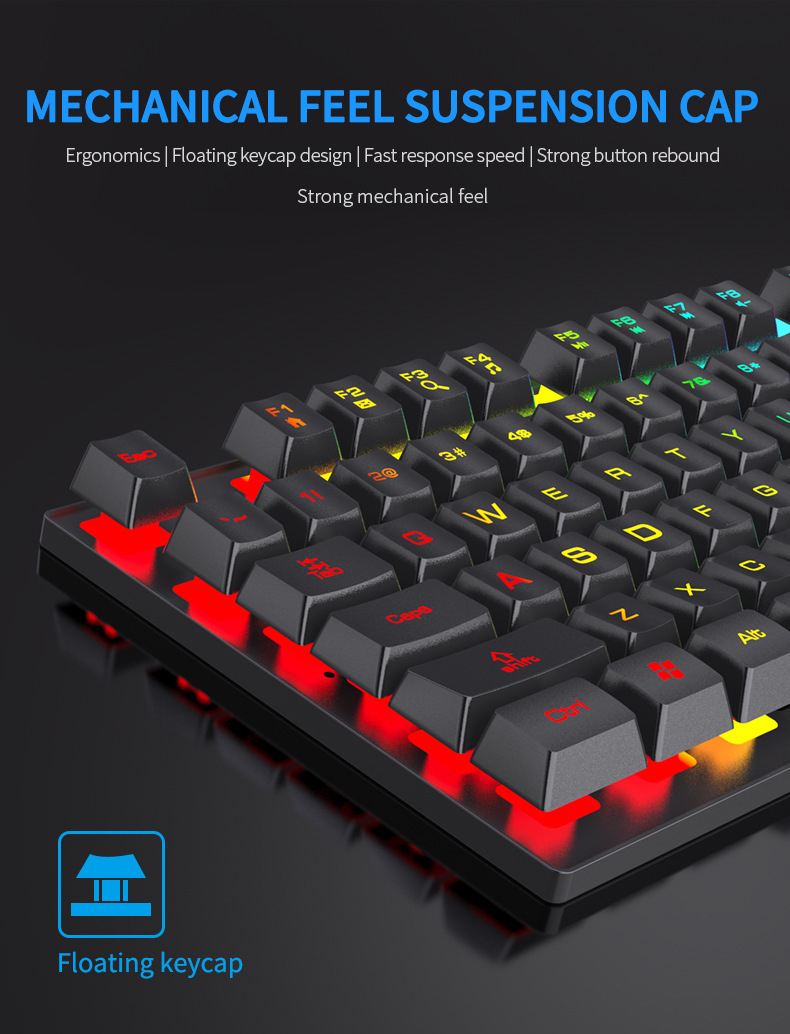 Keyboard Mouse Bundle Gaming - Clavier mécanique rétroéclairé à 104 touches,