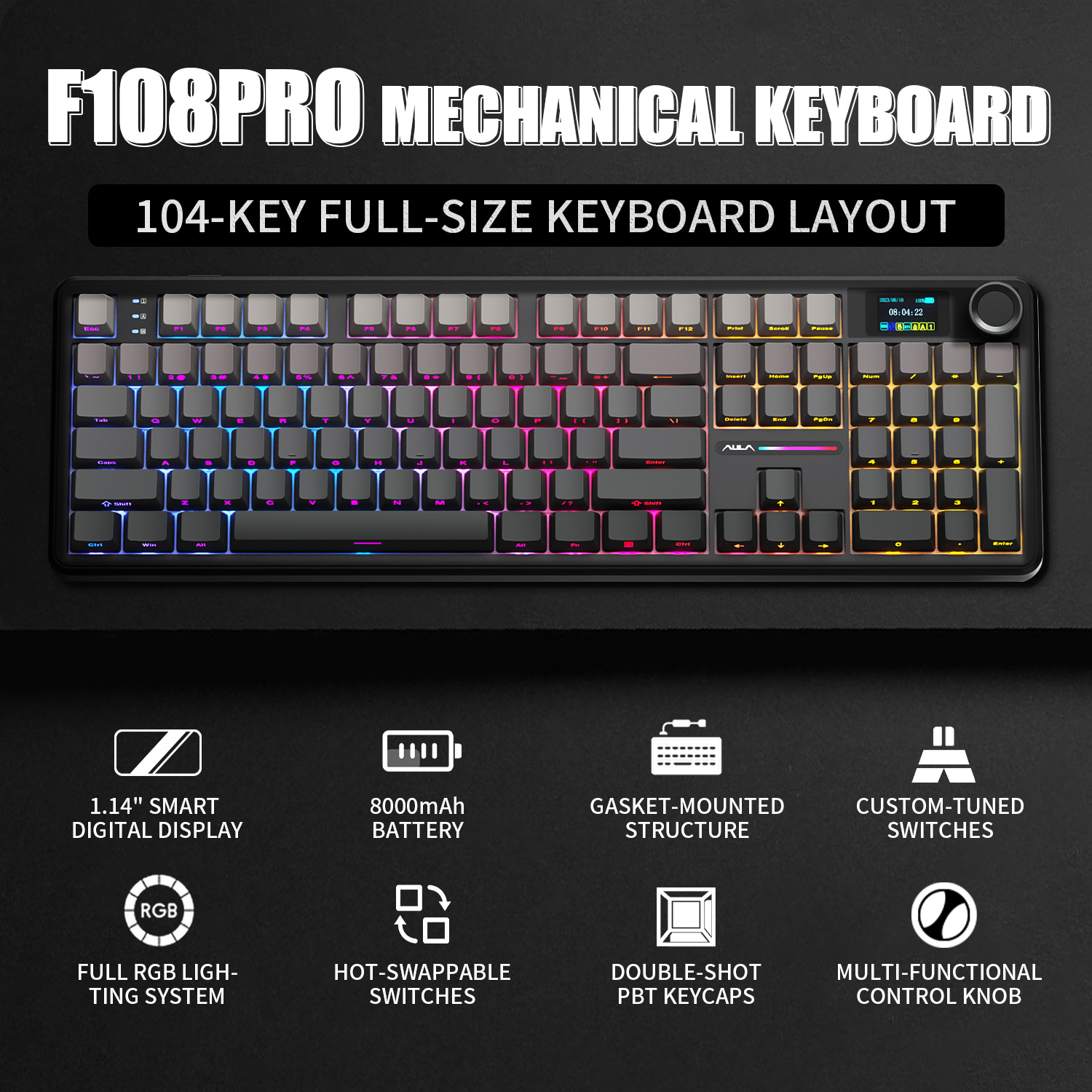 Gaming Keyboard Corsair - Clavier mécanique AULA F108 PRO, disposition